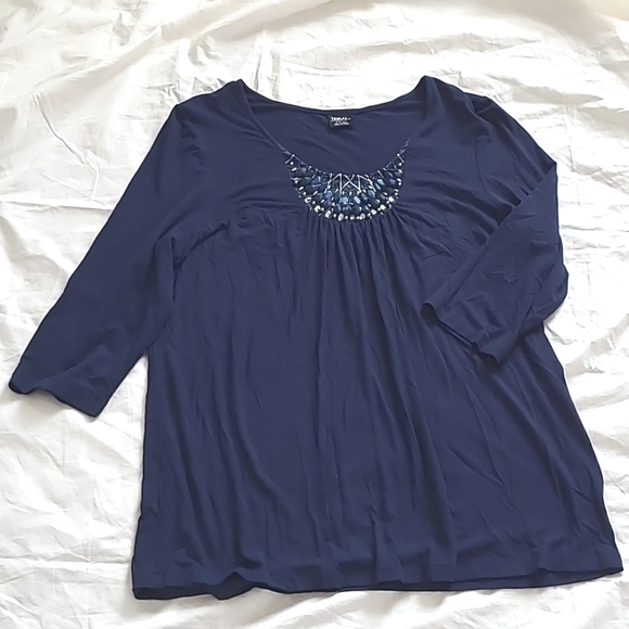 Tribal Deep Blue Blouse, 3/4 Length Sleeves, Bohemian Top, Size XL - Picture 3 of 8